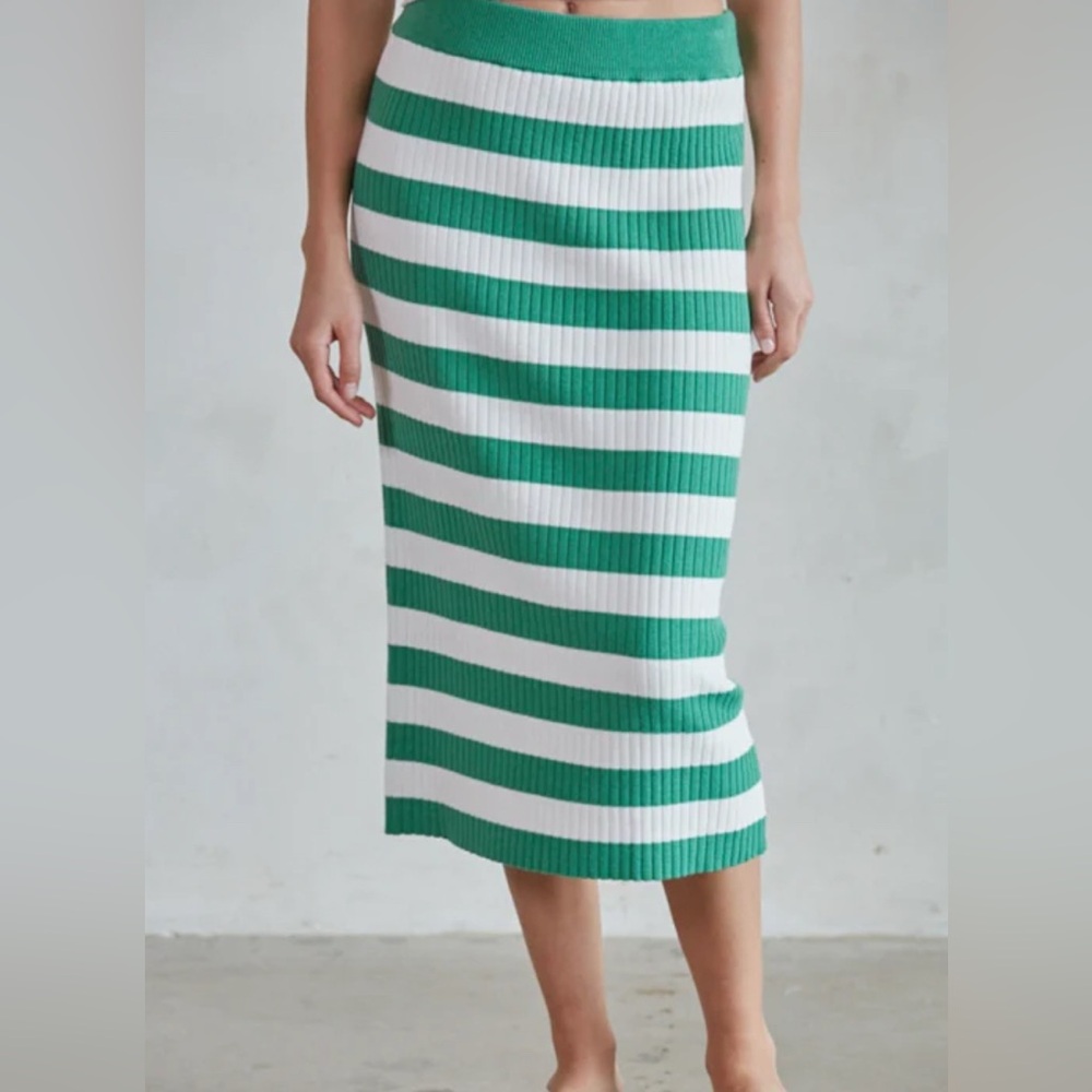 Green and White Striped Skirt from By Together
